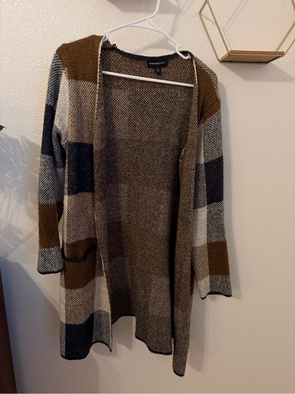 Forever 21 Brown & Cream Plaid Open-Front Cardigan